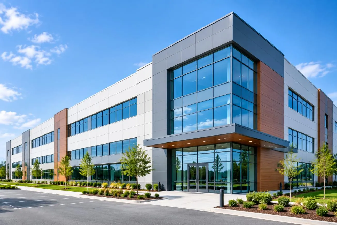 Metal wall cladding system for commercial building